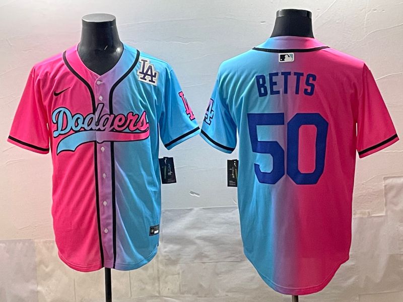 Men Los Angeles Dodgers 50 Betts Blue pink Game 2025 Nike MLB Jersey style 009